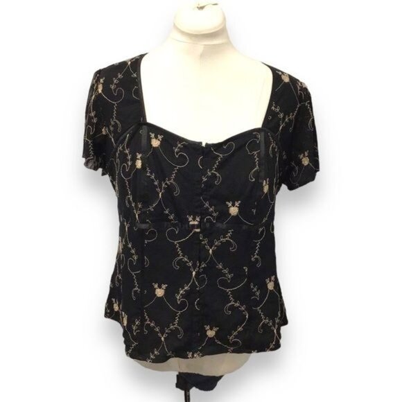 Lane Bryant Women’s Short Sleeve Sweetheart Neck Embroidered Sheer Net Top - Picture 1 of 8